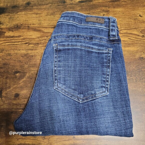 KFTK Jeans Size 4 Straight Mid Rise Medium Dark Wash Stretch Denim - Picture 3 of 13